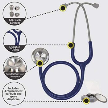 Fonendoscopio Ever Ready First Aid Pro Classic - Estetoscopio de doble cabeza para paramédicos y enfermeras, 4 puntas de oreja, diafragma de repuesto Colombia