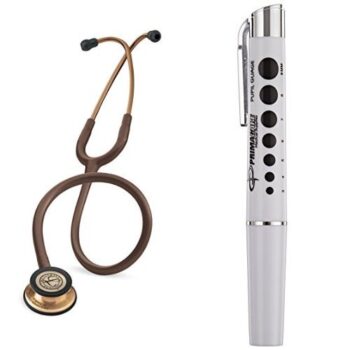 Fonendoscopios 3M Littmann Classic III - Estetoscopio, pieza torácica acabado de cobre, tubo chocolate, 27, 5809 y Primacare DL-9325 - Linterna LED reutilizable con paquete medidor de pupila Colombia