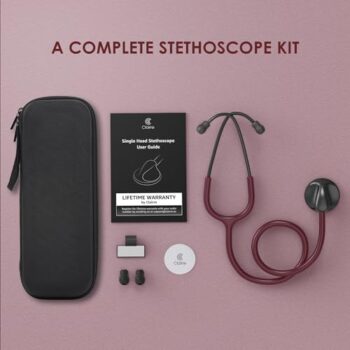 Fonendoscopios Estetoscopios ligeros para enfermeras, médicos y estudiantes, monitor de latido cardíaco de una sola cabeza para uso doméstico con accesorios (tubo burdeos, Colombia