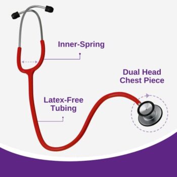 Fonendoscopios HCS - Estetoscopio rojo, acero inoxidable de alta calidad, doble cabeza, estetoscopios de grado médico, tubo de 22 pulgadas Colombia