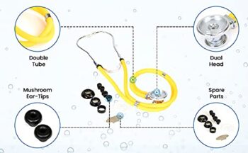 Fonendoscopios Primacare DS-9295-YL - Estetoscopio Sprague Rappaport de 30 pulgadas, kit de cardiología de doble cabeza profesional de primeros auxilios, color amarillo Colombia