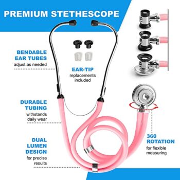 Fonendoscopios Primacare KB-9397-PK Estuche para estetoscopio, suministros incluidos, rosa con múltiples compartimentos, bolsa portátil y ligera para botiquín Colombia