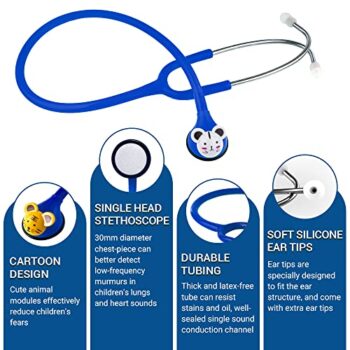 Fonendoscopios SCIAN Estetoscopio de trabajo real, 5 cabezas de dibujos animados intercambiables, calidad profesional y uso doméstico con varios colores (azul) Colombia